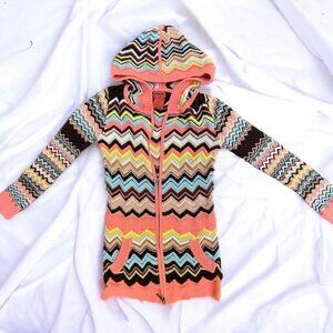 Missoni colorful hooded zip-up zig-zag sweater sz M